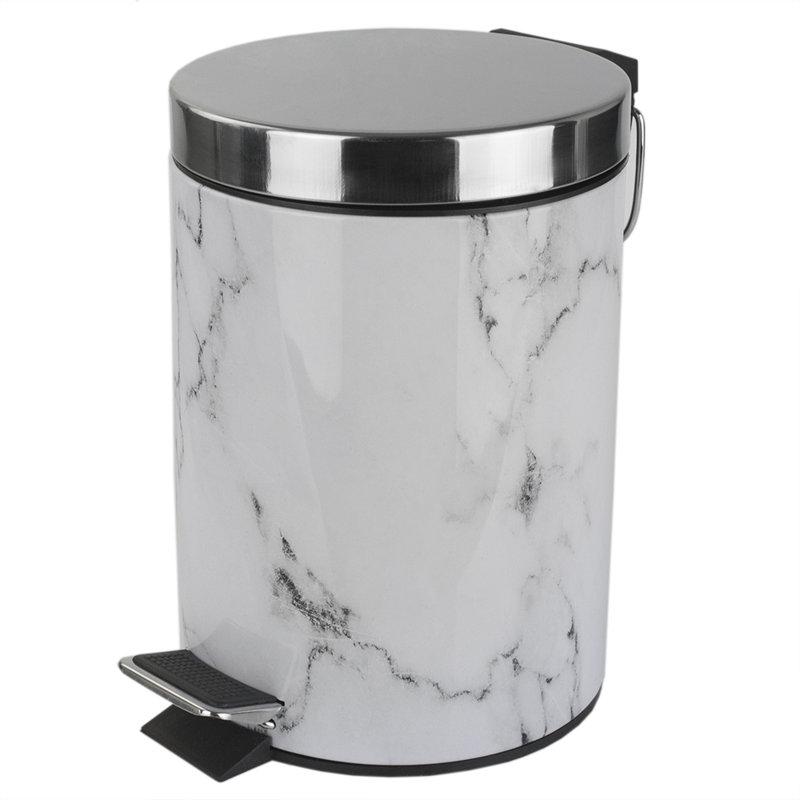 Stainless Steel Step On Waste Baskets - 0.79 Gallons, Silver/Black/Marble
