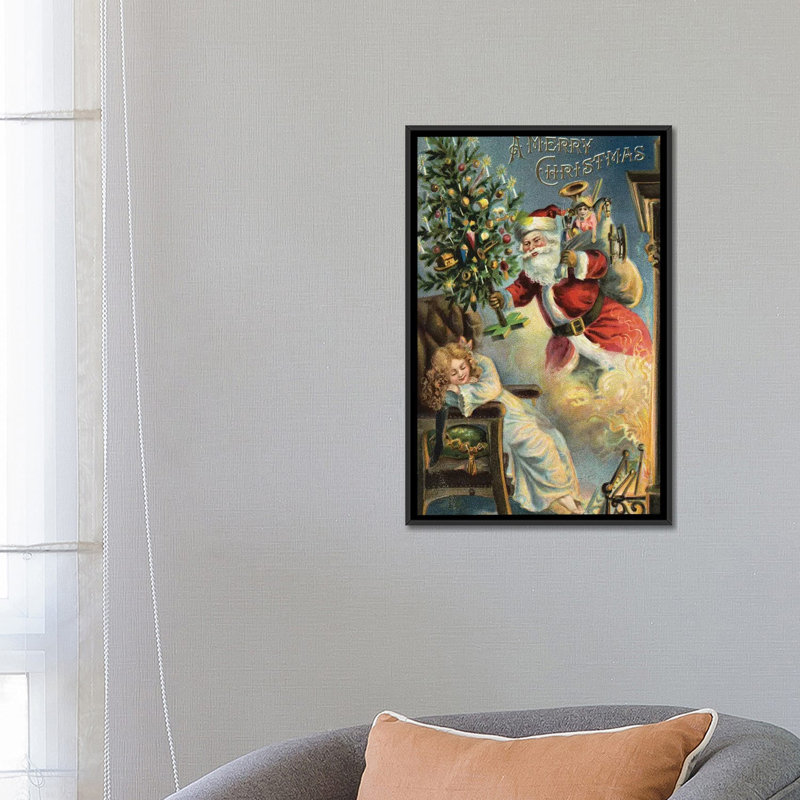 «Merry Christmas Santa», impression sur toile, H 26 po x l 18 po x P 1,5 po, Toile avec cadre noir, Pas de tapis