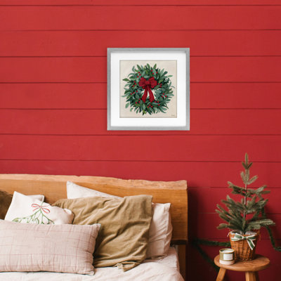 Ribbon Holly Wreath, reproduction encadrée sous verre, design par Kate Sherrill