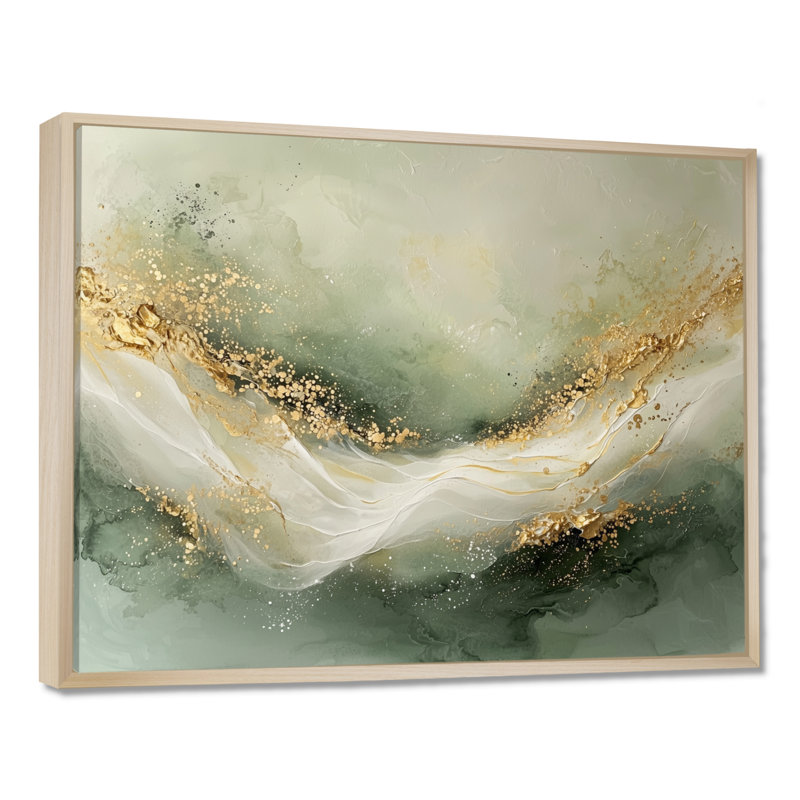 «Ephemeral Emerald Pathway To The Gemstone III», art mural encadré en marbre, H 12 po x l 20 po, Cadre flottant, Naturel