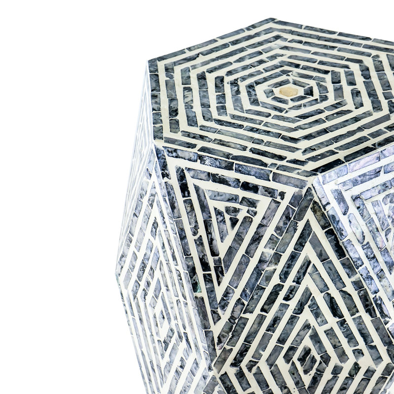 Bureau à café hexagonal noir et blanc, 16 x 14 x 18 po, support à plantes noir / blanc bord de mer