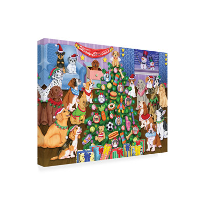 «Puppies Christmas Tree» par Tomoyo Pitcher, impression sur toile non encadrée