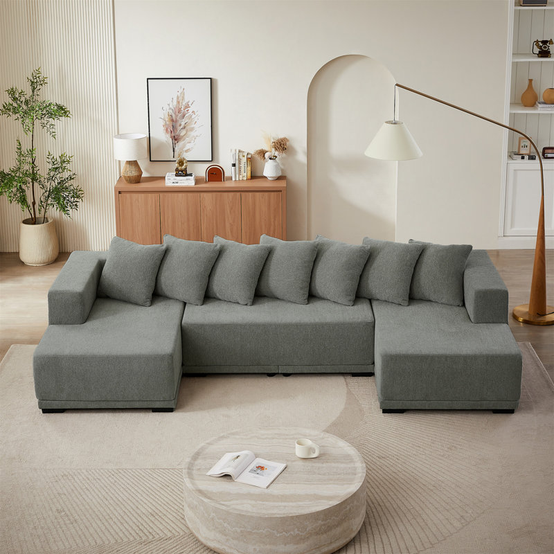 Chenille U-Shaped Sectional Sofa Set, 35.43" H x 128" W x 61.02" D, Gray Corduroy