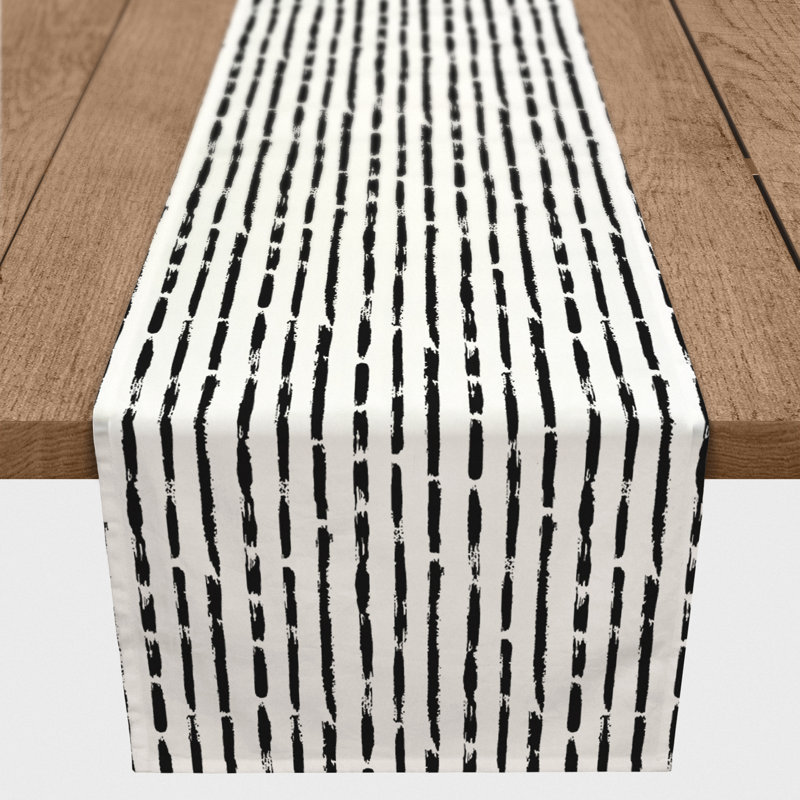 Conswella Rectangle Striped Polyester Table Runner, 16" D x 90" L, Black