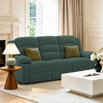 GRAY GREEN Corduroy Manual Reclining Sofa with Rounded Armrests