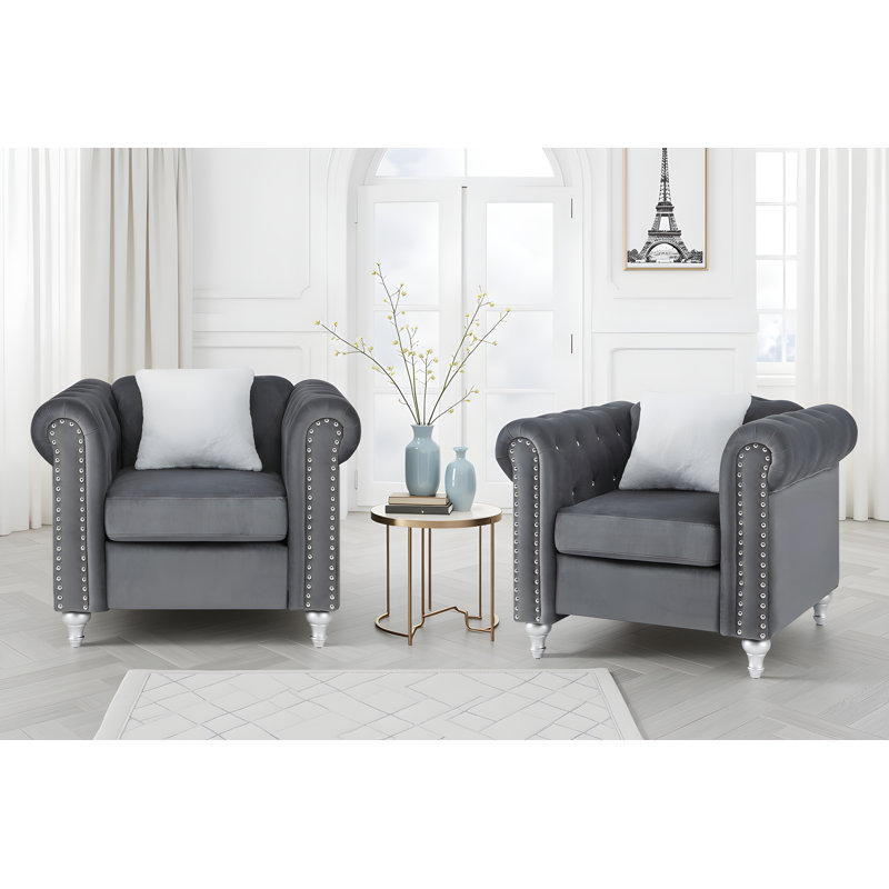 Ensemble de 2 chaises en velours Latonya, Gris