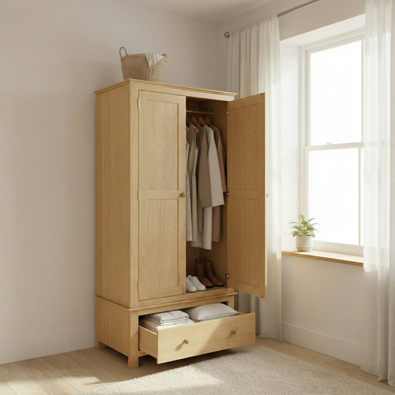 Taounate 2 Door Solid Wood Wardrobe
