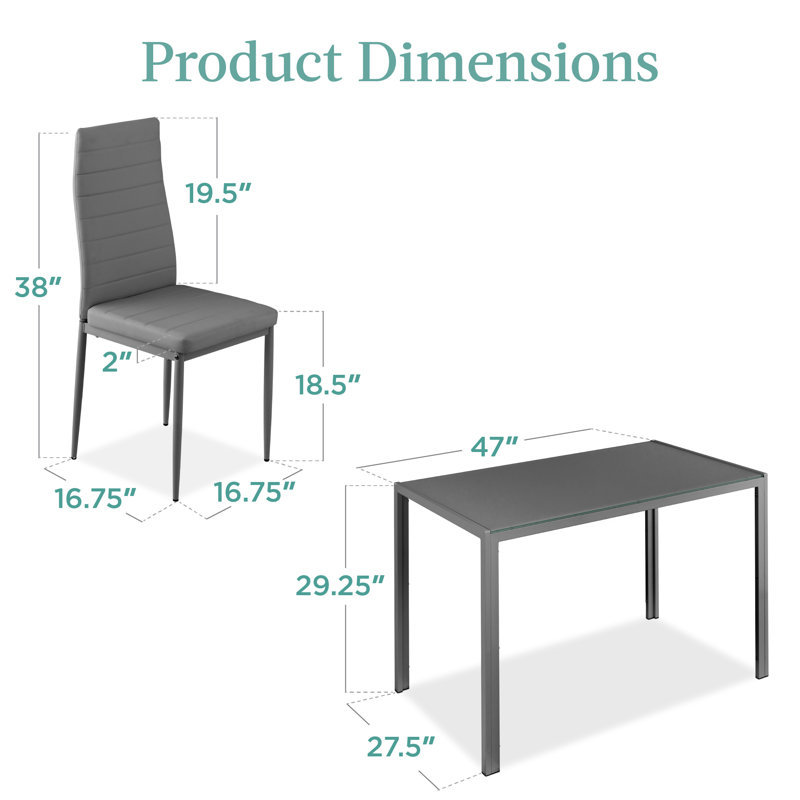 Hekimhan 5-Piece Kitchen Dining Table Set w/ Glass Tabletop, 4 Faux Leather Chairs, Gray, Ivory