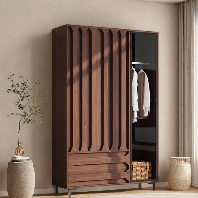 Garde-robe simple, moderne et tendance, H 74 po x l 55 po x P 24 po, Noyer