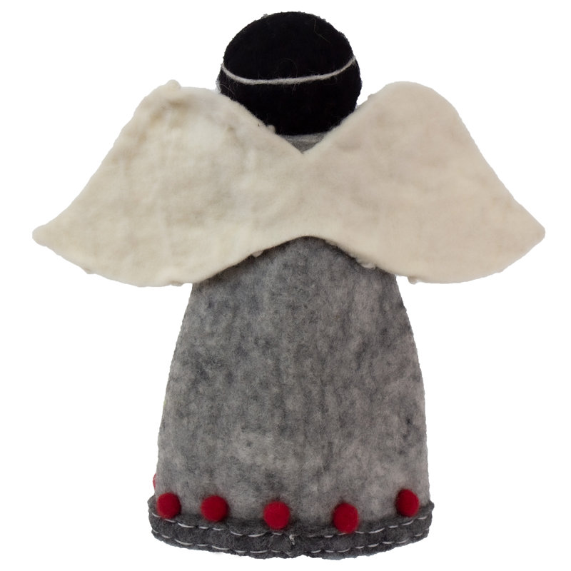 Handmade Grey Felt Angel Tree Topper with Floral Design