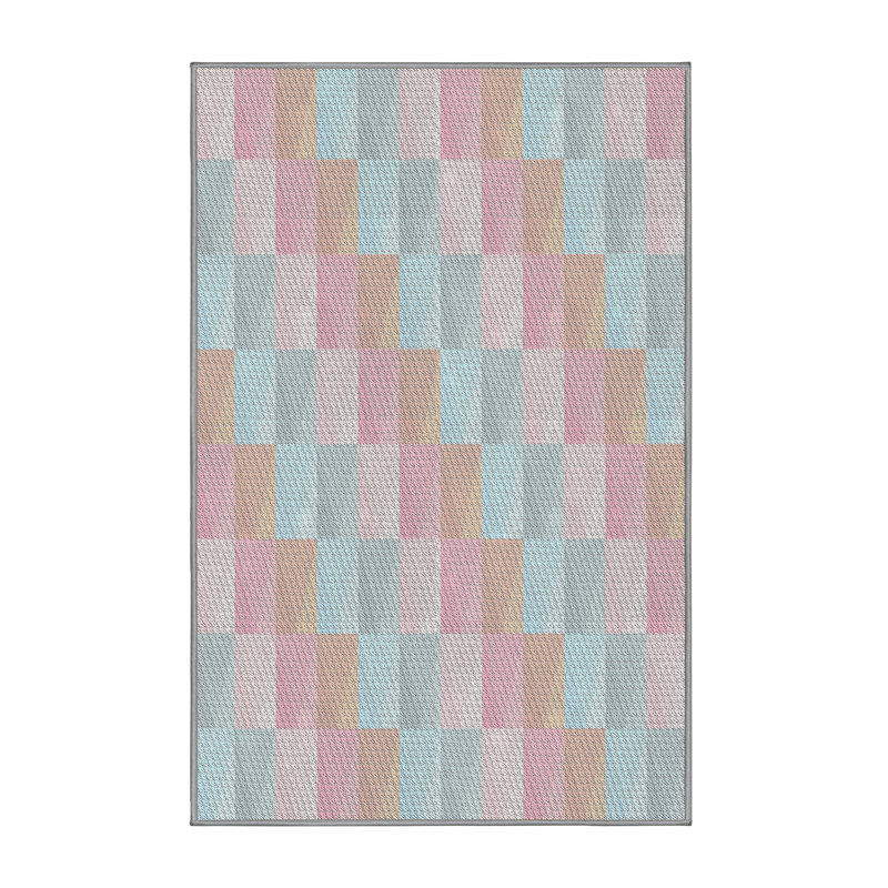 Tapis rose/bleu à motifs, Rectangle 4 pi x 6 pi