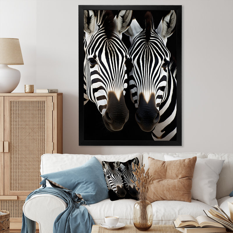 Portrait de zèbre noir et blanc sur toile encadrée, Noir, H 44 po x l 34 po x P 1,5 po