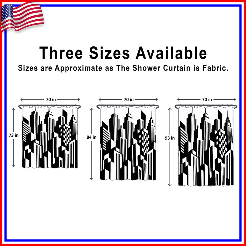 Rideaux de douche noir et blanc Cityscape Extra Long, 70in W x 93in H