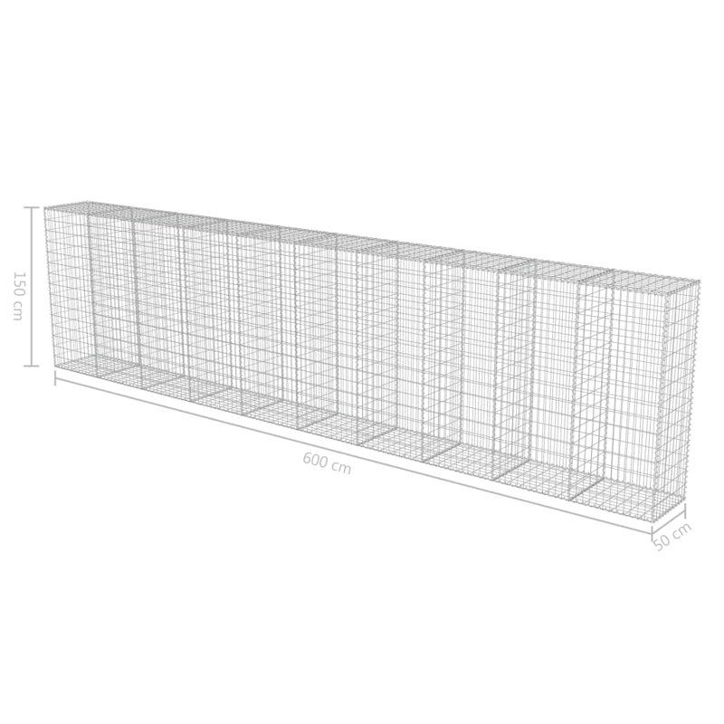 150cm H x 600cm W Silver Metal Gabion Wall
