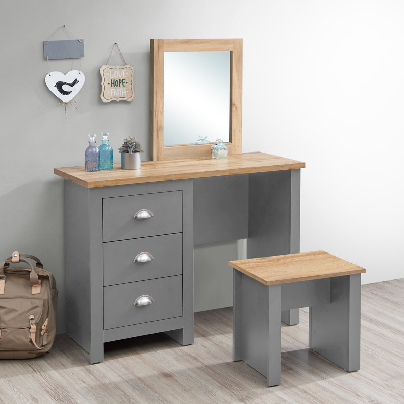 Aquitaine Dressing Table with Mirror, Grey