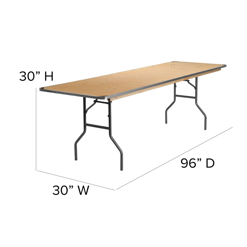 8-Foot Rectangular Birchwood Folding Banquet Table with Metal Frame