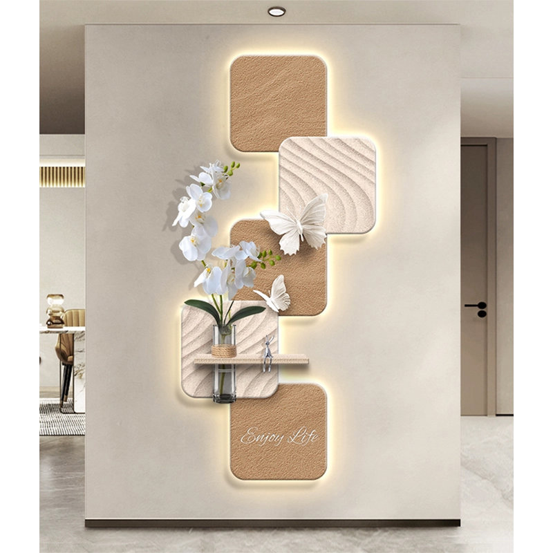 Décoration murale en bois inspirée de la nature avec décoration papillon pour le salon, 47.24" H x 21.65" W x 4.72" D