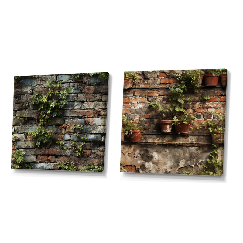 Urban Oasis - Ensemble de 2 collages carrés abstraits, H 30 po x l 61 po, Toile tendue