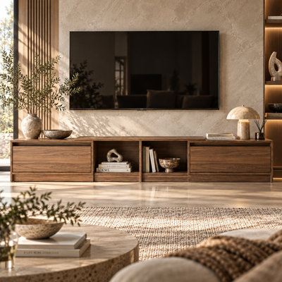 98.4" Wide Modern Expandable TV Stand with Drawers and Open Shelves