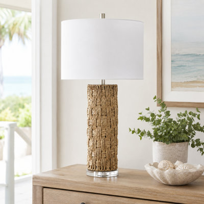 Lampe de table 29,5 "en cristal avec abat-jour blanc