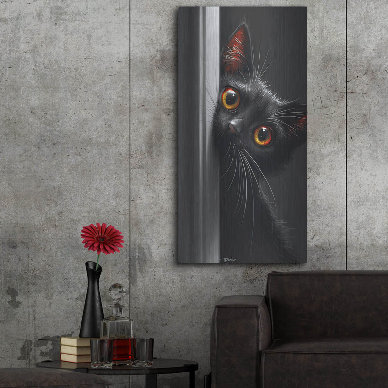 Art mural en métal «Chat noir derrière la porte» par Winston Porter, H 48 po x l 24 po