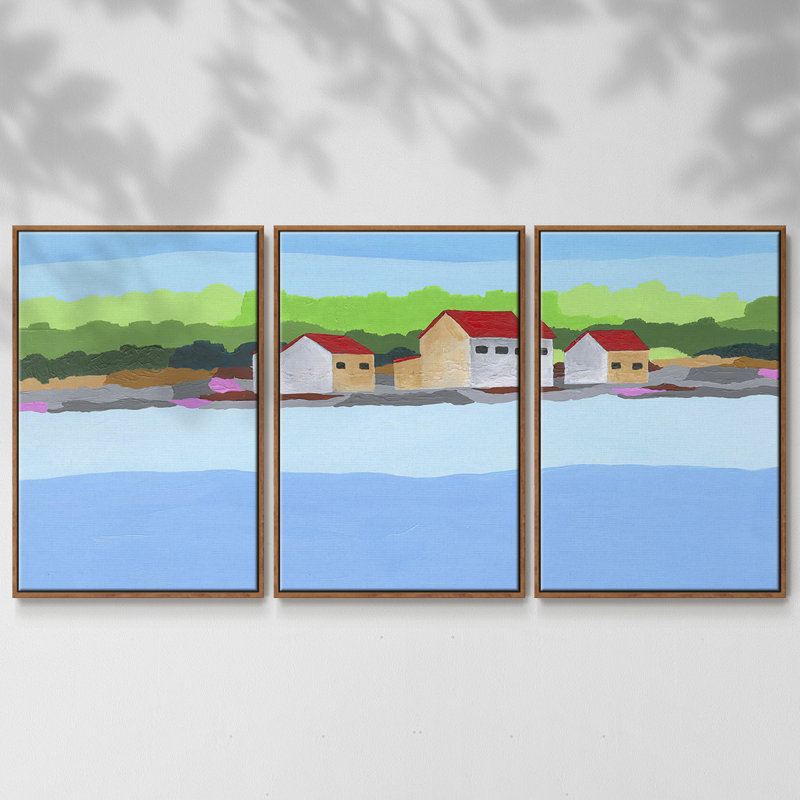«Red toit paysage II», reproduction sur toile 3 pièces, Noyer, H 36 po x l 75 po x P 2 po