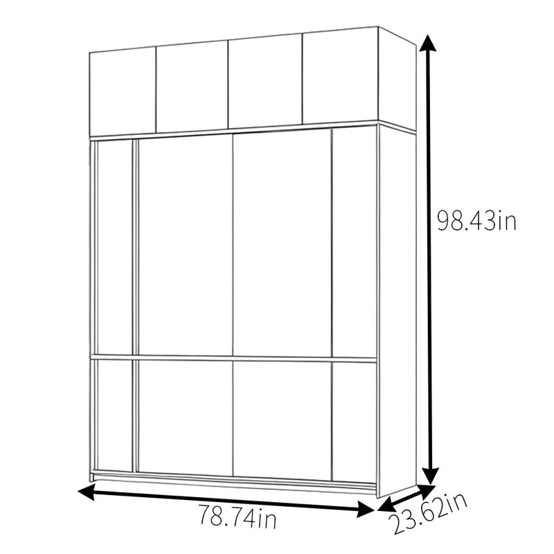 Garde-robe simple à pousser et tirer rétro, H 98,43 po x l 78,74 po x P 23,62 po