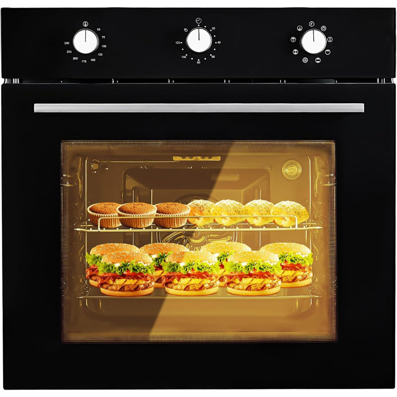 Four mural électrique encastrable 24 po, four en acier inoxydable de 2,5 pi cu avec convection, dégivrage et 8 fonctions de cuisson