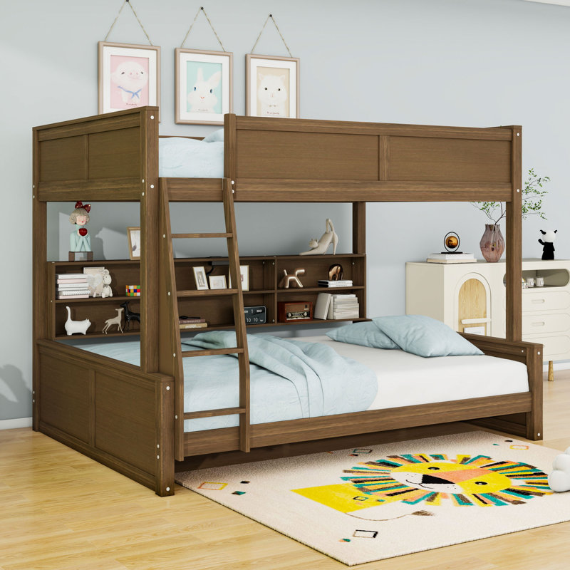 Lit superposé avec armoires et ports USB, Double TG sur grand, Bois antique