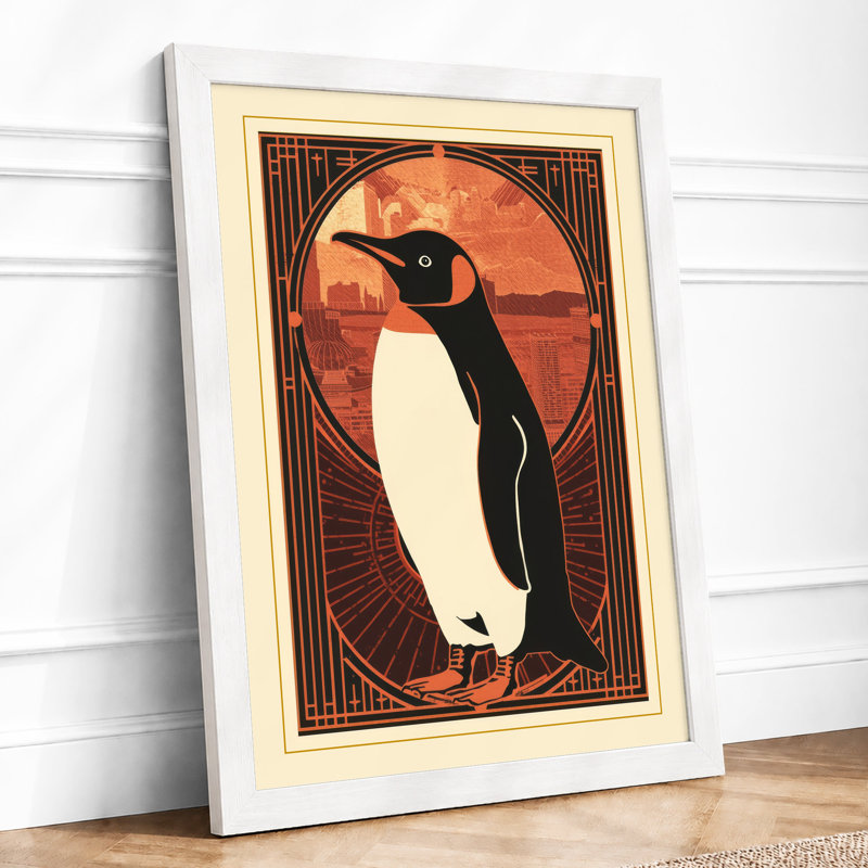 Geometric Penguin Art Deco - Framed Print, A2 - 59.4 x 42.0 cm, White