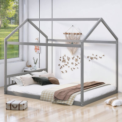 Queen Size Wooden House Bed With Headboard