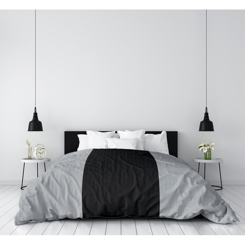 Modern & Contemporary Polyester Box Stitch Striped Comforter, Silver/Black/Silver, King Comforter