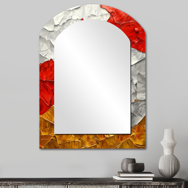 Abstrait Fiery Fragmented Balance III - Miroir mural moderne, 34 po x 25 po