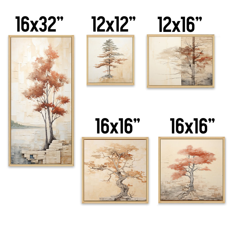 Minimalisme, séquoia beige, ensemble de 5 décorations murales séquoia, Cadre flottant brun