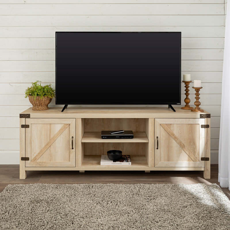 Meuble télé 70 po avec tablettes centrales Rustic Farmhouse, Chêne