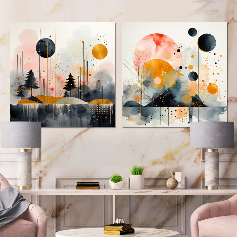 Daijaun - Ensemble de 2 carrés d'art mural abstrait en métal, H 16 po x l 32 po
