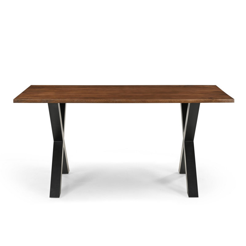 Timblin Solid Wood Top Metal Base Dining Table, Light Walnut