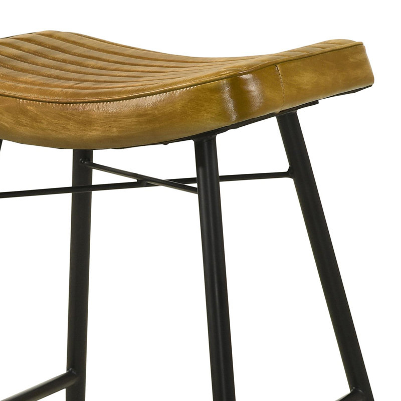 Tabouret de bar rembourré en cuir brun clair (ensemble de 2), Brun, 25.50'' 