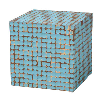 Bohemian Sky Blue Coconut Shell And Acacia Wood End Table