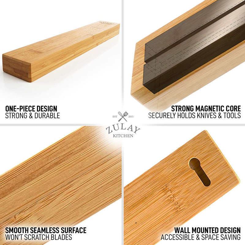 Zulay Kitchen 1 Piece Bamboo Wood Magnetic Knife Holder
