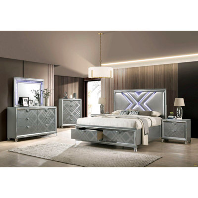 2 Drawers Nightstand With Mirror Trim