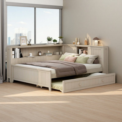 Full Size Daybed with Storage Shelves and Trundle