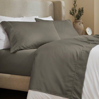 Ensemble de draps en coton mélangé à ourlet brodé 600 fils imperia