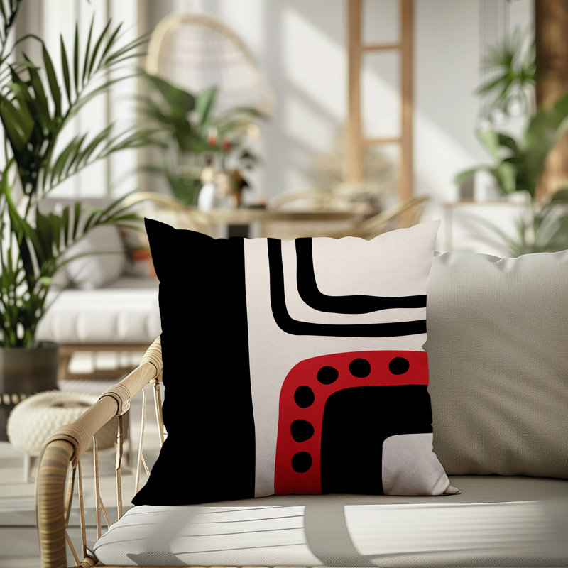 Oreiller carré réversible intérieur / extérieur Tobe Minimalist, H 19 po x l 19 po, Rouge / noir / blanc cassé
