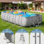 Ensemble de piscine hors-terre rectangulaire 18 'x 9' x 47 "avec échelle amovible et pompe de filtre, grande piscine pour la cour arrière, gris