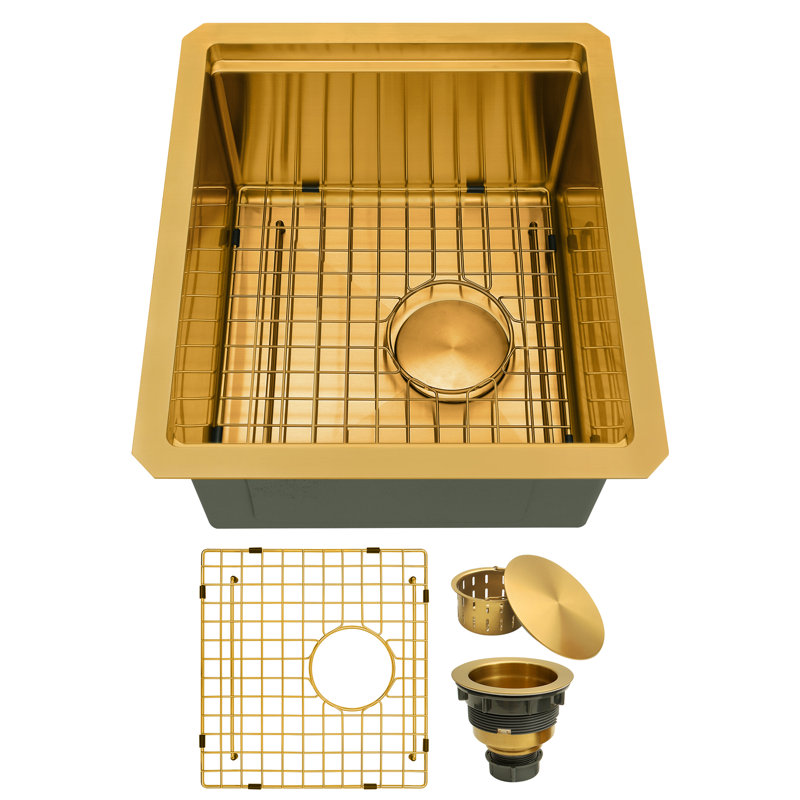 16''L X 18''W Workstation Undermount 16 Gauge Stainless Steel Bar Sink With Accessories, Gold