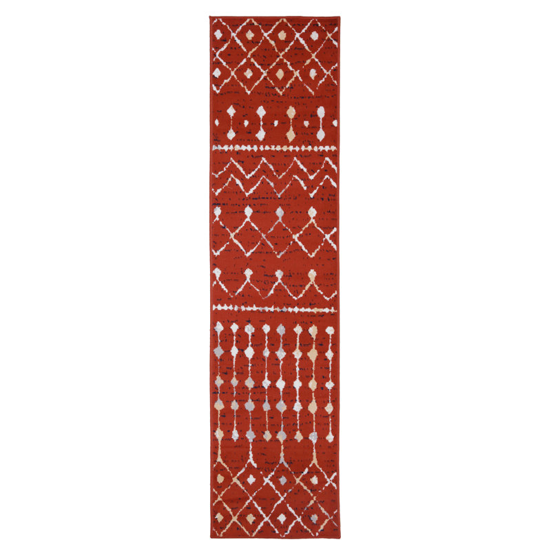 Tapis géométrique rouge, Tapis de couloir 2 pi x 8 pi