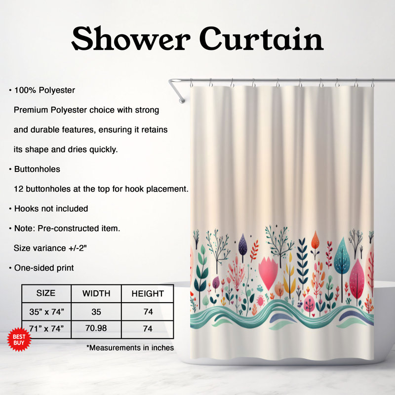 Tender Flower Designs - Rideau de douche Premium, H 74 po x l 71 po