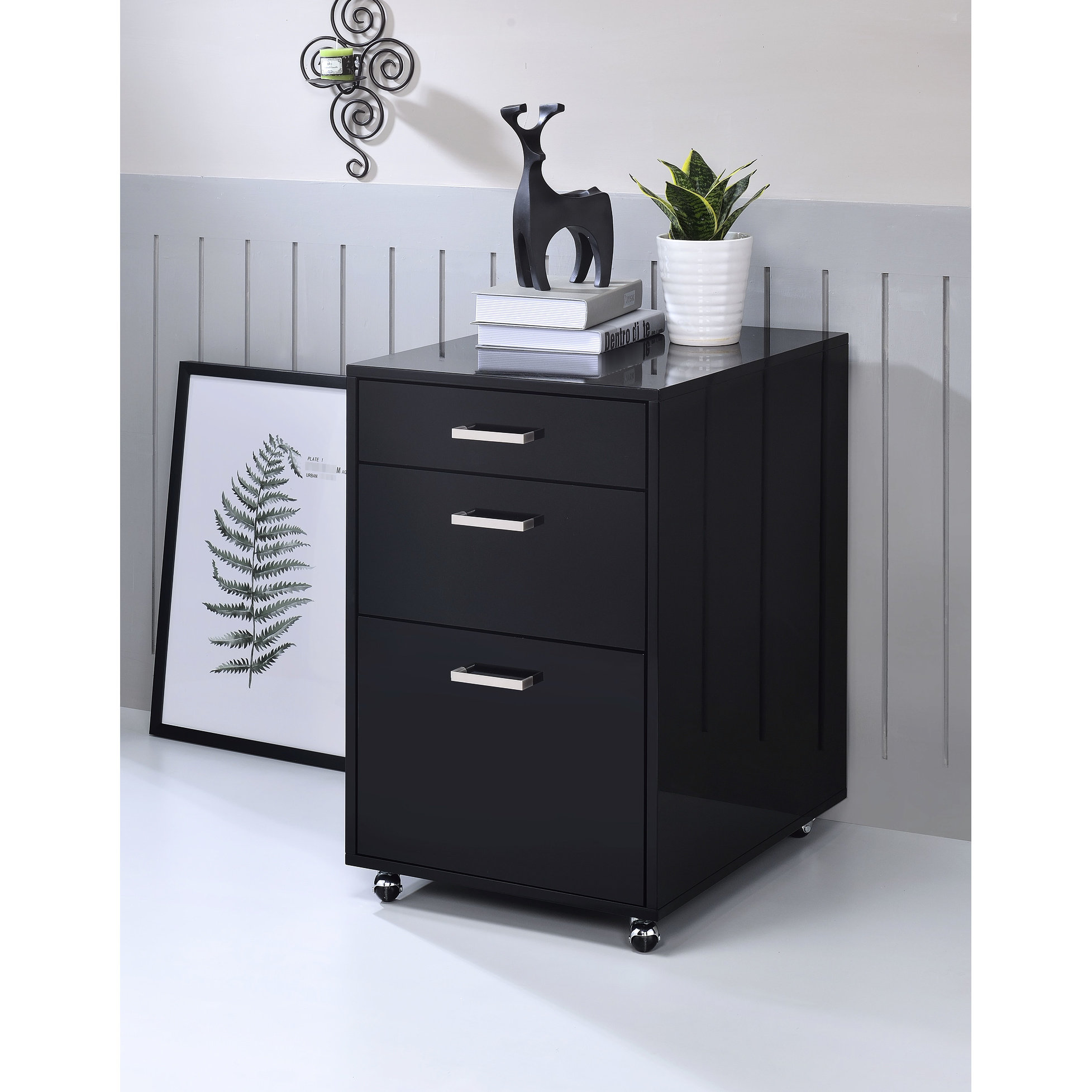 Ivy Bronx Rectangular 3 File Cabinet In Black High Gloss - , , 18