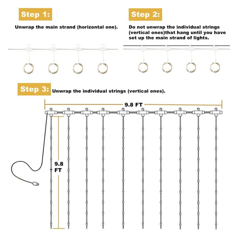 Biddeford 300 - Bulb 118'' Plug-in LED Curtain String Light, White